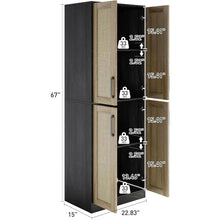 Load image into Gallery viewer, Tall Pantry Cabinet, 4 Rattan Doors, Adjustable Shelves, Freestanding Cupboard