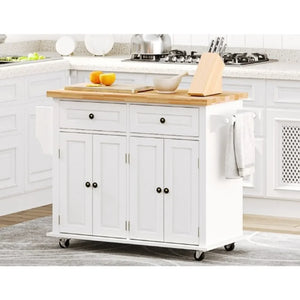 Dining Room Rolling Kitchen Trolley - Cart with Top Shelf, Racks, and Storage Drawers