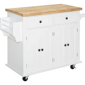 Dining Room Rolling Kitchen Trolley - Cart with Top Shelf, Racks, and Storage Drawers