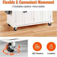 Load image into Gallery viewer, White Kitchen Island Cart | Solid Wood Countertop, Rolling Table with Storage