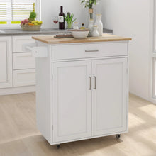 Load image into Gallery viewer, Rubber Wood Kitchen Trolley Cart with Adjustable Shelves and Towel Rack