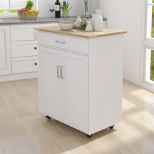 Load image into Gallery viewer, Rubber Wood Kitchen Trolley Cart with Adjustable Shelves and Towel Rack