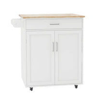 Load image into Gallery viewer, Rubber Wood Kitchen Trolley Cart with Adjustable Shelves and Towel Rack