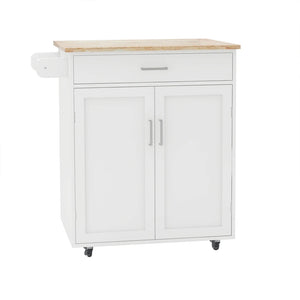 Rubber Wood Kitchen Trolley Cart with Adjustable Shelves and Towel Rack