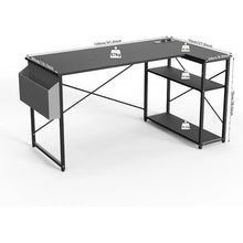 Load image into Gallery viewer, L-Shaped Computer Desk with Power: 47&quot; Small Corner Gaming Desk, Reversible Shelves