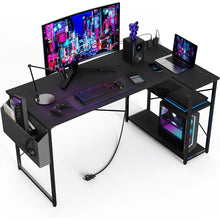 Load image into Gallery viewer, L-Shaped Computer Desk with Power: 47&quot; Small Corner Gaming Desk, Reversible Shelves