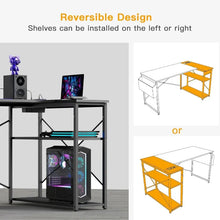 Load image into Gallery viewer, L-Shaped Computer Desk with Power: 47&quot; Small Corner Gaming Desk, Reversible Shelves