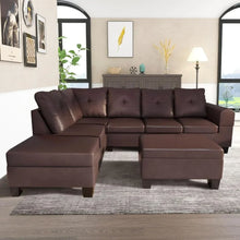 Load image into Gallery viewer, &quot;Spacious L-Shaped Sectional Sofa Set with Storage Ottoman &amp; Cup Holders