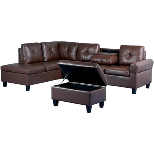 "Spacious L-Shaped Sectional Sofa Set with Storage Ottoman & Cup Holders