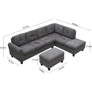 "Spacious L-Shaped Sectional Sofa Set with Storage Ottoman & Cup Holders