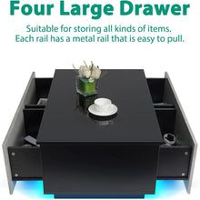 Load image into Gallery viewer, Living Room Coffee Table - 4 Drawer LED Table, Open Shelves, Grey &amp; Black Finish