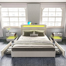 Load image into Gallery viewer, &quot;LED King Size Bed Frame with Storage Drawers, USB Ports &amp; LED Headboard