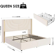 Load image into Gallery viewer, &quot;LED Queen Bed Frame w/ 2 Storage Drawers, Solid Wood Slats, No Box Spring Needed