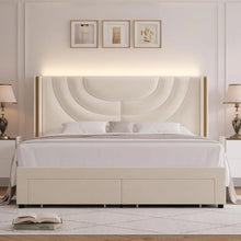 Load image into Gallery viewer, &quot;LED Queen Bed Frame w/ 2 Storage Drawers, Solid Wood Slats, No Box Spring Needed