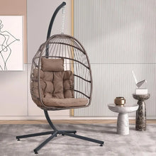 Load image into Gallery viewer, Hanging Egg Swing Chair with Stand - Egg Chair, Wicker, Cushioned Headrest