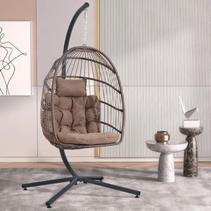 Hanging Egg Swing Chair with Stand - Egg Chair, Wicker, Cushioned Headrest