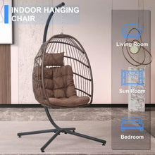 Load image into Gallery viewer, Hanging Egg Swing Chair with Stand - Egg Chair, Wicker, Cushioned Headrest