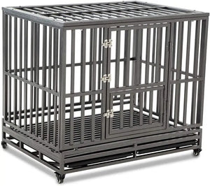 46" Duty Dog Cage Metal Crate, Large Pet Playpen with Four Wheels, Easy Assembly