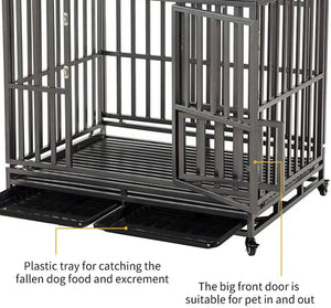 46" Duty Dog Cage Metal Crate, Large Pet Playpen with Four Wheels, Easy Assembly