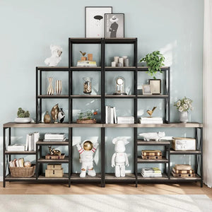 "Modern Ladder Bookcase with Metal Frame - 14 Multi-Tier Storage Shelves