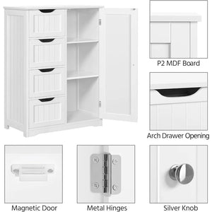 Spacious 4-Drawer Bathroom Floor Cabinet with Single Door, Versatile Freestanding Storage