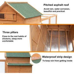 "Large Wooden Chicken Coop for 8-10 Chickens - Waterproof, Run, 2 Nests, PVC Cover