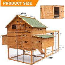 Load image into Gallery viewer, &quot;Large Wooden Chicken Coop for 8-10 Chickens - Waterproof, Run, 2 Nests, PVC Cover