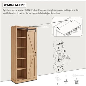 Rustic Large Kitchen Pantry Cabinet with Sliding Barn Doors & Shelves - Multipurpose