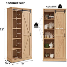 Load image into Gallery viewer, Rustic Large Kitchen Pantry Cabinet with Sliding Barn Doors &amp; Shelves - Multipurpose