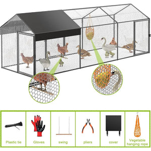 120"x40"x40" Metal Chicken Coop & Run | Portable Backyard Poultry Cage