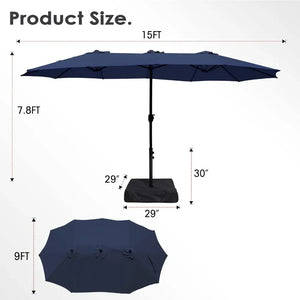 Outdoor Patio Table Umbrella - 15ft, Double-Sided Rectangular w/ Crank