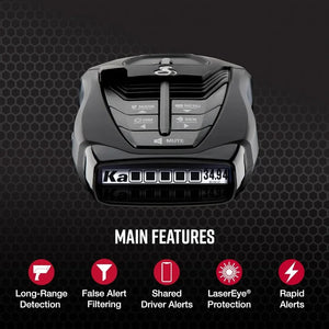 Powerful Laser & Radar Detector with Long Range, Bluetooth, Front/Rear Monitoring