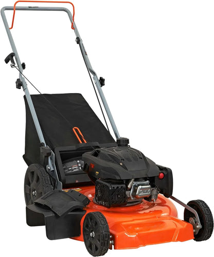 21-Inch 3-in-1 Gas Lawn Mower - 170cc Engine, High Rear Wheels, Push Style