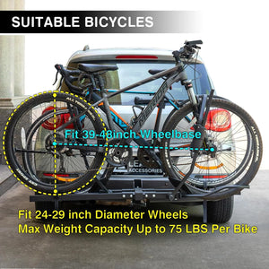 Leader Accessories 2" 2 Bikes up to 75 lbs Each, Heavy Duty for Standard, Fat Tire & Electric