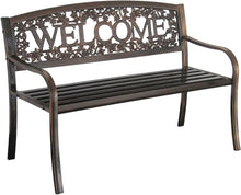 Load image into Gallery viewer, Country Style Metal Outdoor Bench: &quot;TX94101&quot; Welcome Design, Patio Seating