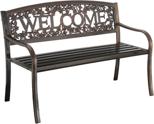 Country Style Metal Outdoor Bench: "TX94101" Welcome Design, Patio Seating