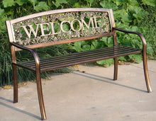 Load image into Gallery viewer, Country Style Metal Outdoor Bench: &quot;TX94101&quot; Welcome Design, Patio Seating