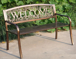 Country Style Metal Outdoor Bench: "TX94101" Welcome Design, Patio Seating