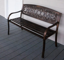 Load image into Gallery viewer, Country Style Metal Outdoor Bench: &quot;TX94101&quot; Welcome Design, Patio Seating