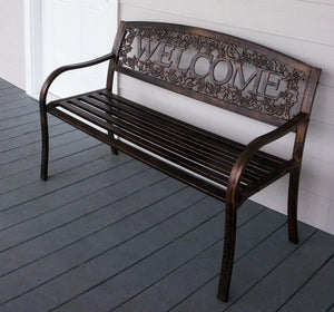 Country Style Metal Outdoor Bench: "TX94101" Welcome Design, Patio Seating