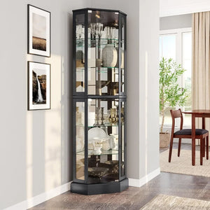 Living Room Display Cabinet - Triple Glazed Tempered Glass Doors & Shelves