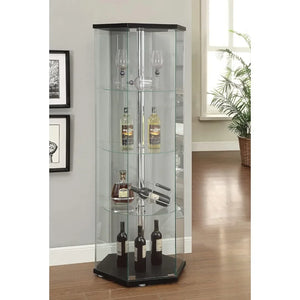 Elegant Hexagon Glass Curio Cabinet - Traditional 3-Shelf Display Cabinet