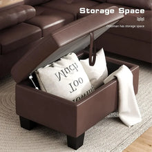 Load image into Gallery viewer, Living Room Sofas - PU Leather L-Shaped Couch w/Cup Holder and Storage Ottoman