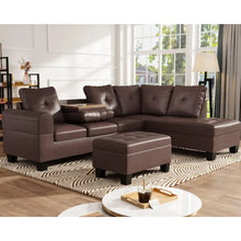 Load image into Gallery viewer, Living Room Sofas - PU Leather L-Shaped Couch w/Cup Holder and Storage Ottoman