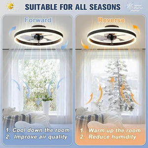 Black Bladeless Ceiling Fans - Low Profile Flush Mount, Lights and Remote