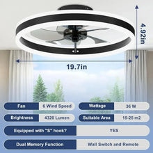 Load image into Gallery viewer, Black Bladeless Ceiling Fans - Low Profile Flush Mount, Lights and Remote