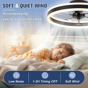 Black Bladeless Ceiling Fans - Low Profile Flush Mount, Lights and Remote