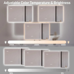 Bathroom Medicine Cabinet 36"x24" - LED Backlit Mirror, 3 Color Lights, Anti-Fog