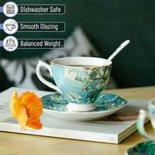 Load image into Gallery viewer, Set of 6 Porcelain Tea Cups (8 oz) with Saucers, Porcelain Tea Cup Sets