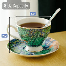 Load image into Gallery viewer, Set of 6 Porcelain Tea Cups (8 oz) with Saucers, Porcelain Tea Cup Sets